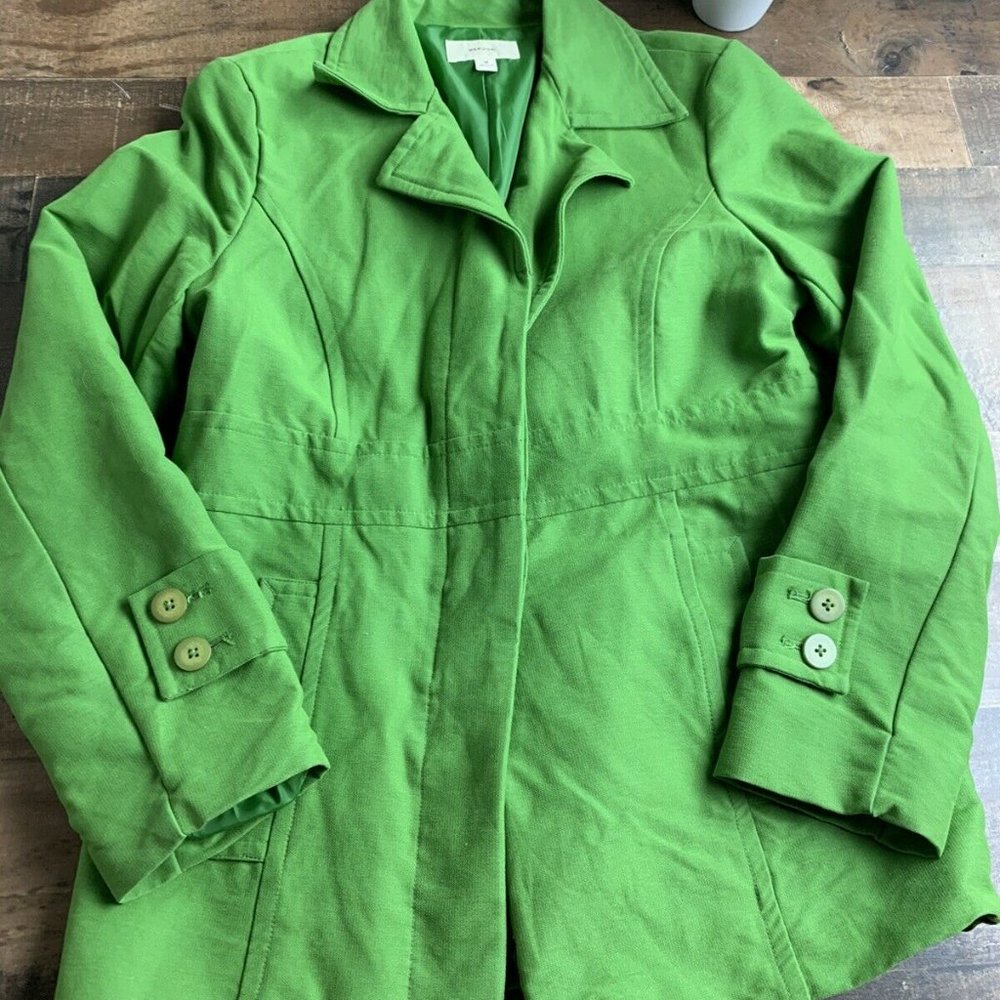 Merona Woman’s Green Blazer Coat Jacket Size Medium Long Sleeve, Lined, Collar  - Picture 1 of 3